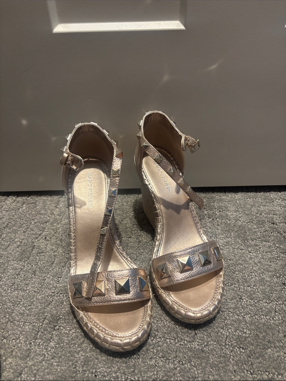 Marc Fisher Rose Gold Studded Wedge Sandals